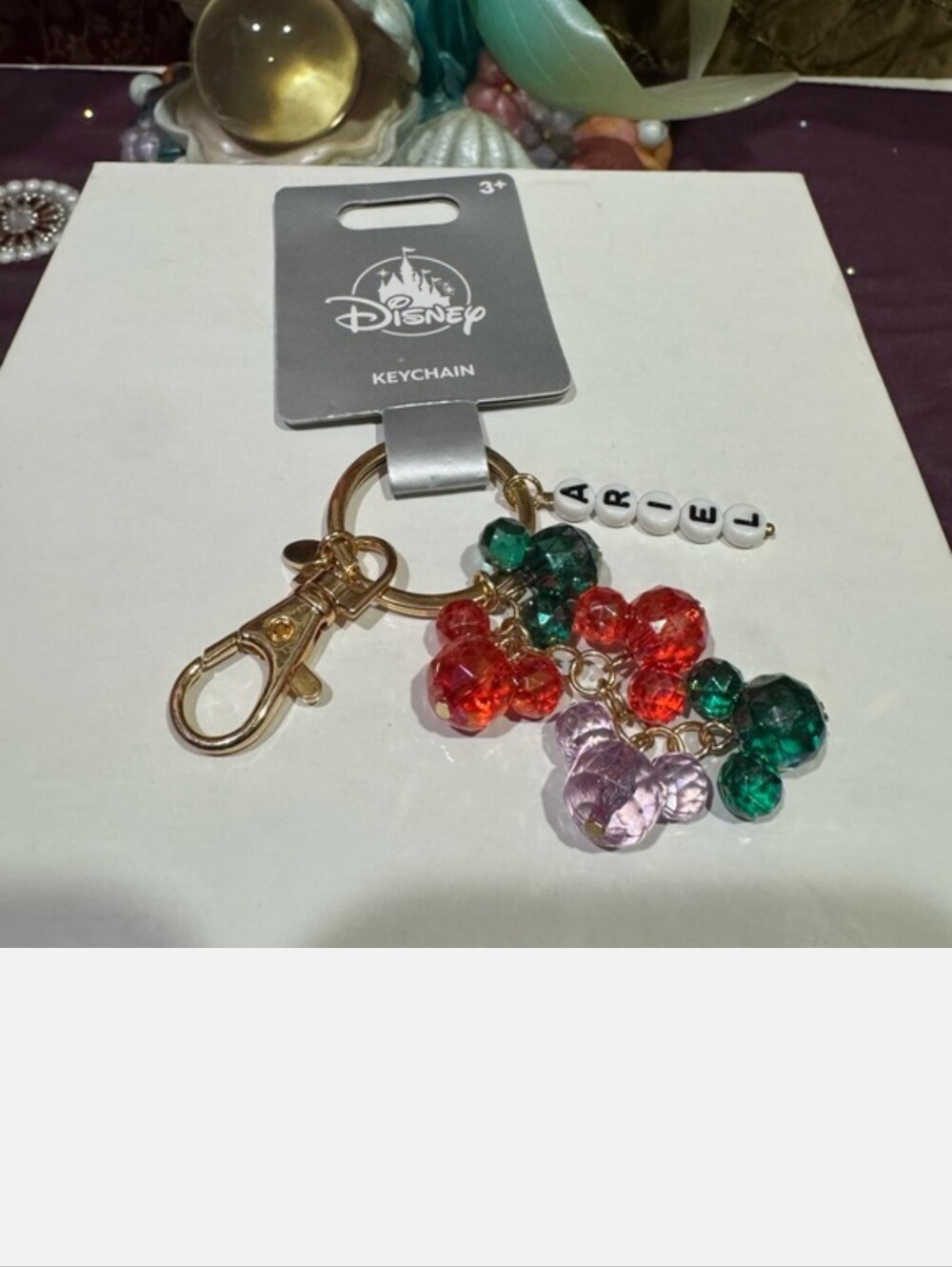Disney Beaded Mickey Keychain - Red Green Purple with Gold Hardware